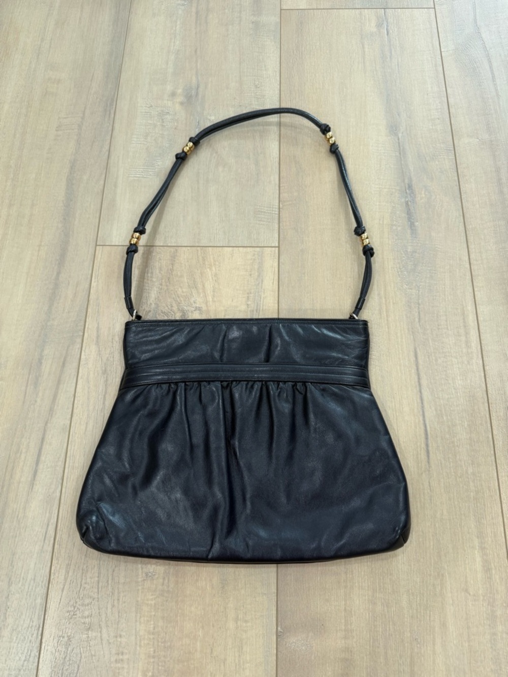 Vintage Morris Moskowitz Navy Blue Leather Shoulder Bag with Gold Accents